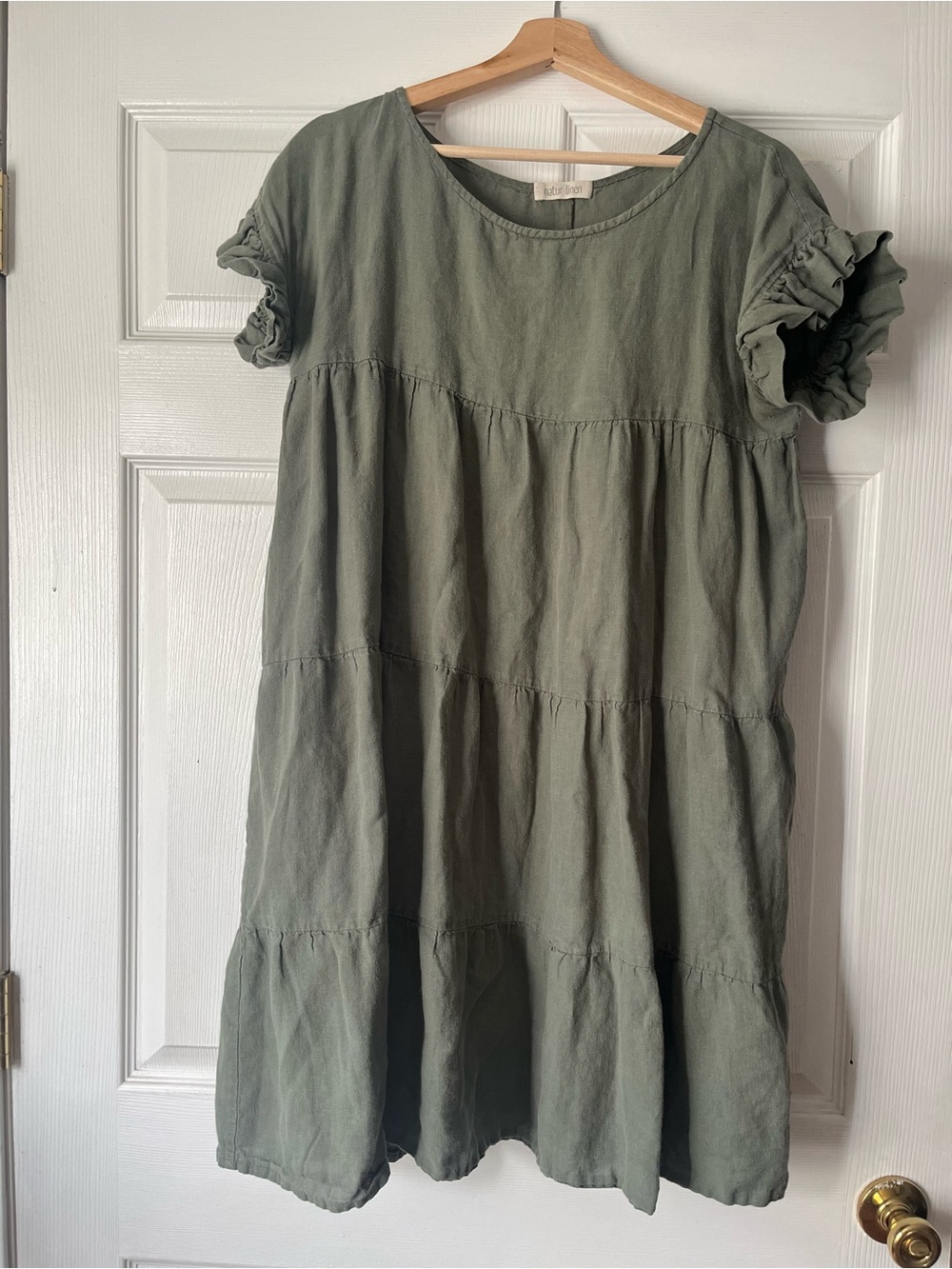 Women’s Olive Green Tiered Midi Dress with Ruffle Sleeves
